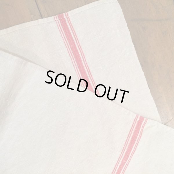 画像3: ビンテージ リネン古布 (E)／ナチュラルXレッド (3)