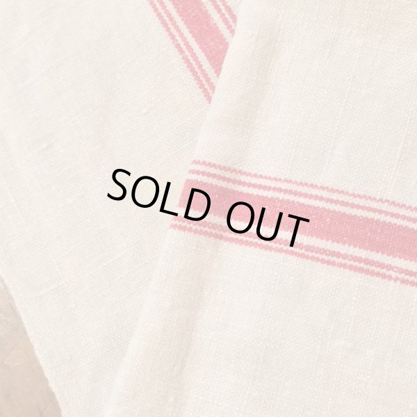 画像2: ビンテージ リネン古布 (E)／ナチュラルXレッド (2)