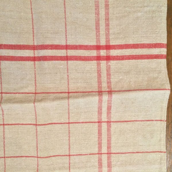 画像3: ビンテージ リネン古布 (D)／ナチュラルXレッド (3)