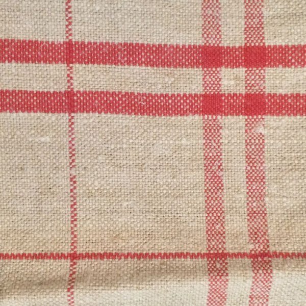 画像4: ビンテージ リネン古布 (D)／ナチュラルXレッド (4)