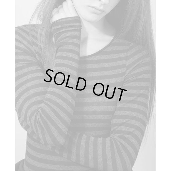 画像2: album di famiglia ロングスリーブ ボーダーT-シャツ／ダークグレー(Mサイズのみ) (2)