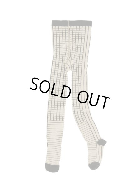 画像2: tinycottons BABY タイツ："LINES & GRID”／BEIGE-BLACK(2才のみ) (2)