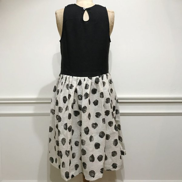 画像7: VDJ レディース UNIFORME リネン ノースリーブワンピース（バイカラー：ポルカドット）／LIN NOIR ET POIS (7)